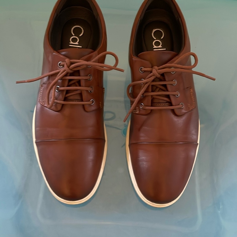 Brown leather Calvin Klein dress/casual shoes, very clear and very lightly worn!